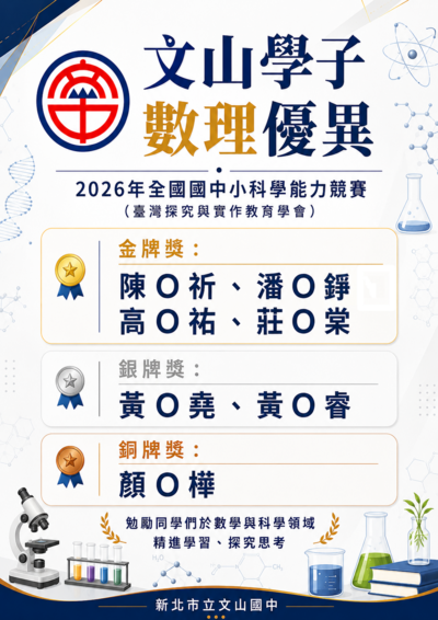 2026全國中小學科學能力競賽得獎恭賀海報